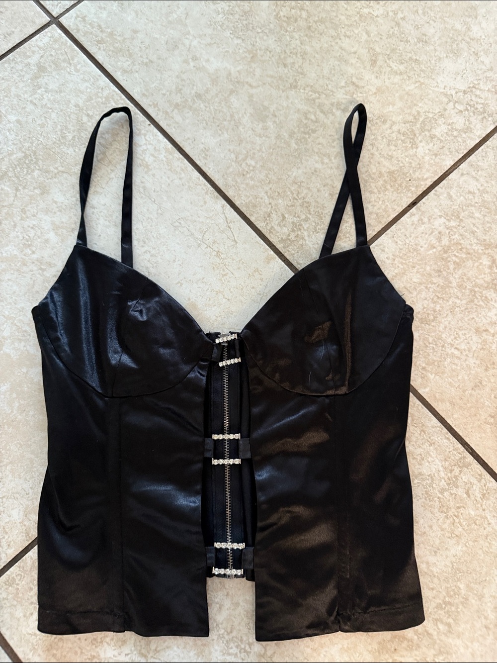 VINTAGE Y2k Black Rhinestone-Trim Bustier Top